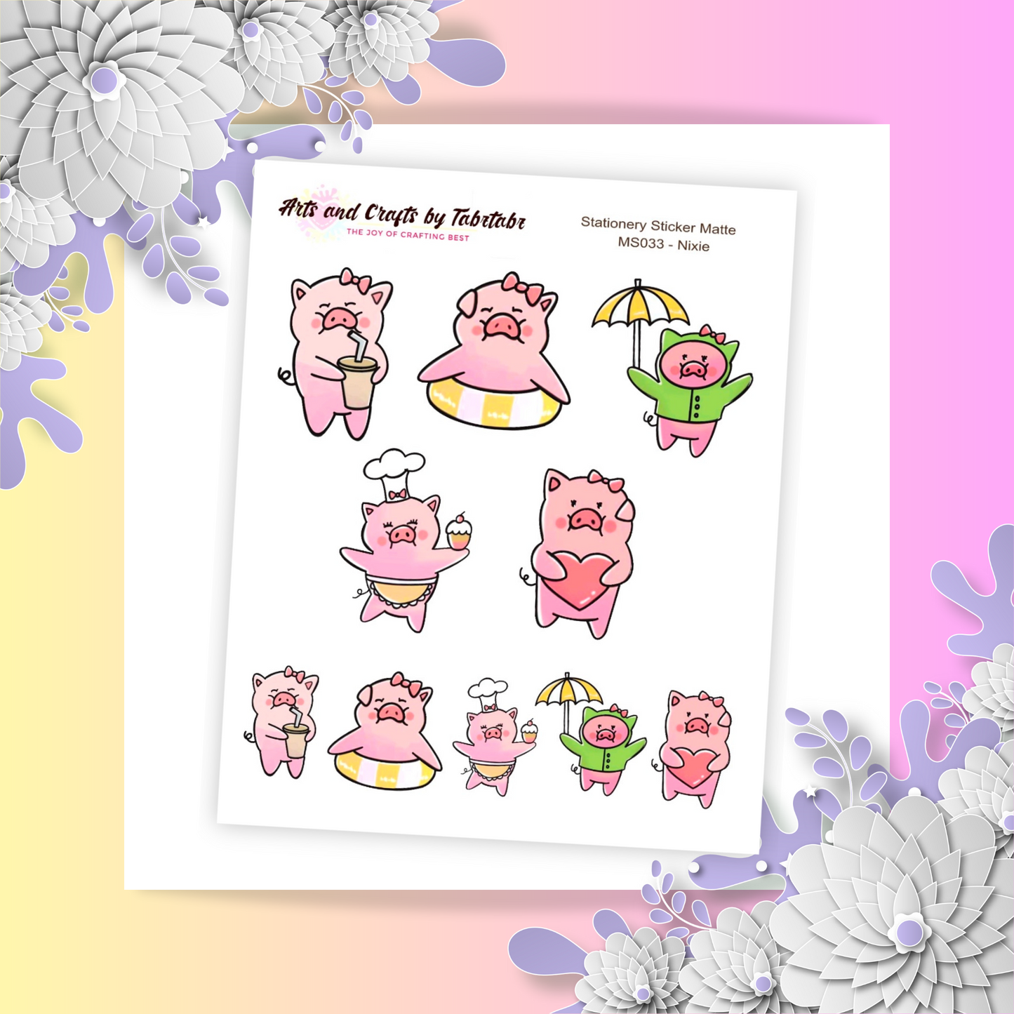 Snoey and Nixie | Planner Stickers | Pig Stickers | Bullet Stickers | MS033 | Nixie Adventures | White Sticker Matte