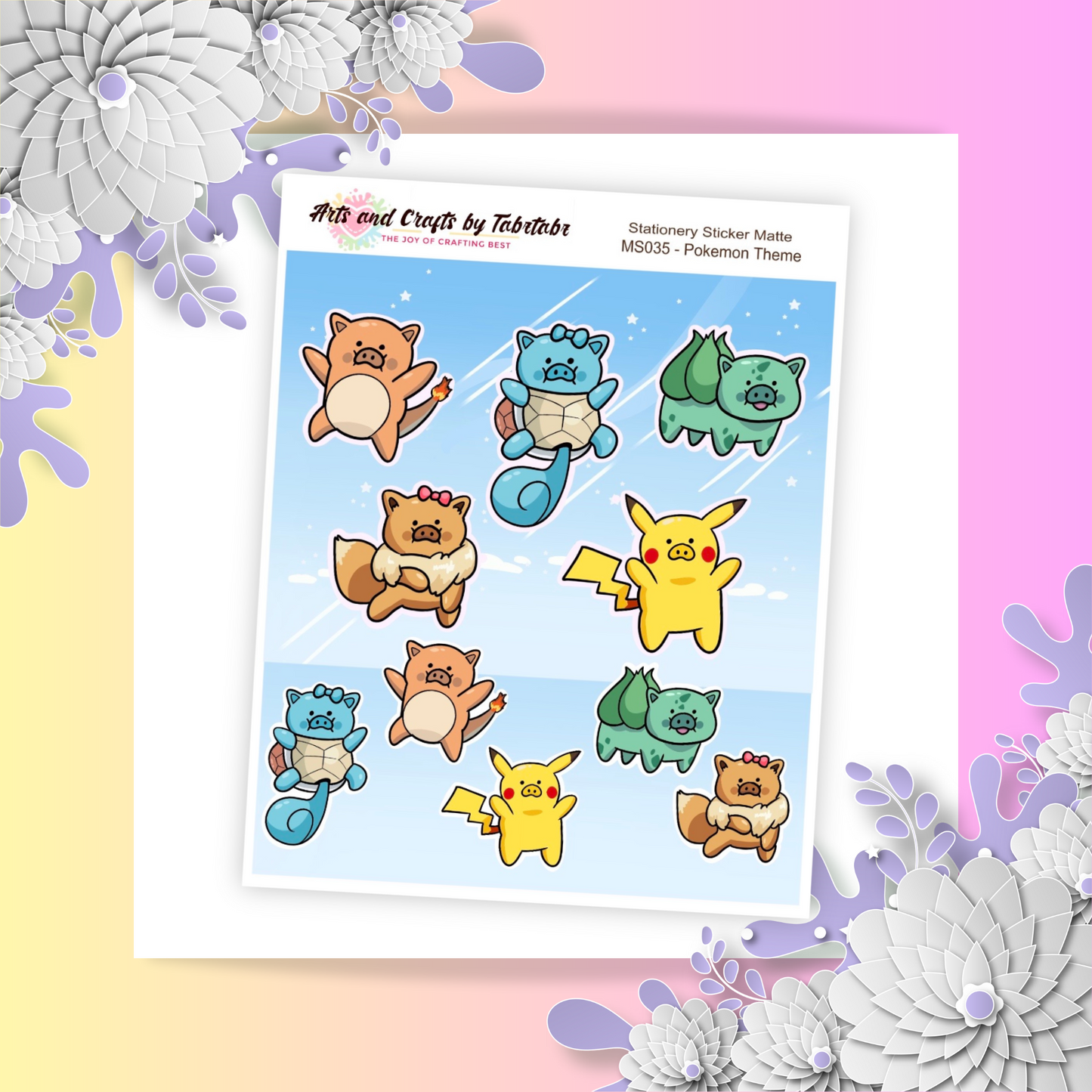 Snoey and Nixie | Planner Stickers | Pig Stickers | Bullet Stickers | MS035 | Pokemon Theme | White Sticker Matte