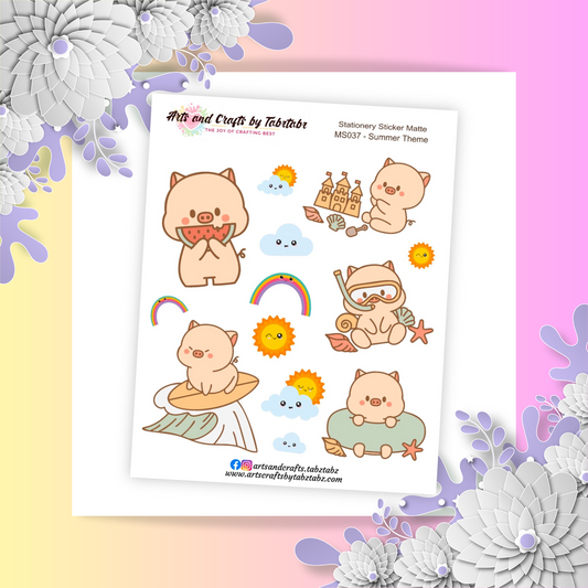 Snoey and Nixie | Planner Stickers | Pig Stickers | Bullet Stickers | MS037 | Summer Theme | White Sticker Matte