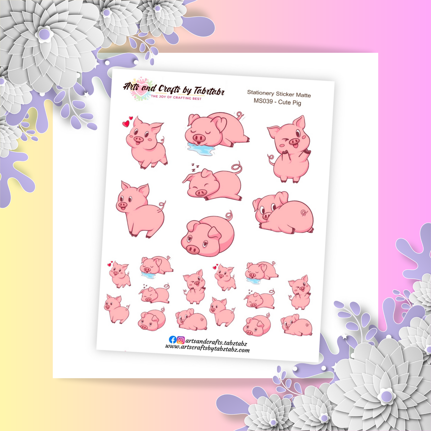 Snoey and Nixie | Planner Stickers | Pig Stickers | Bullet Stickers | MS039 | Cute Pig Theme | White Sticker Matte