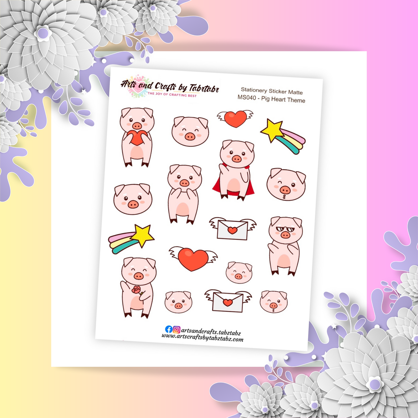 Snoey and Nixie | Planner Stickers | Pig Stickers | Bullet Stickers | MS040 | Pig Heart Theme | White Sticker Matte