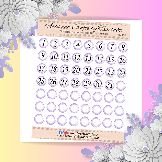 Round Number | Date-Day | Journaling | Purple | RMB01 | White Sticker Matte