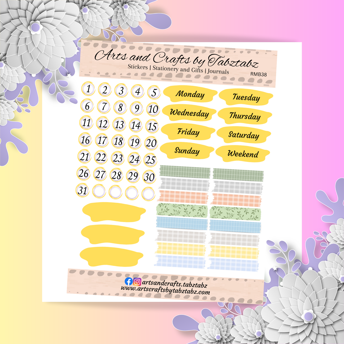Weekly Set Date | Washi Tape | Journaling | Yellow | RMB38 | White Sticker Matte