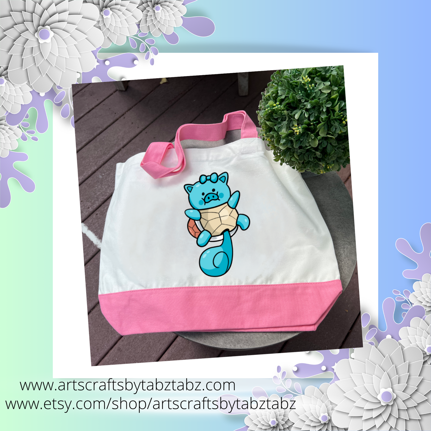 Snoey and Nixie | Tote Bag | Pokemon Theme - Squirtle Pig | Pig Bag