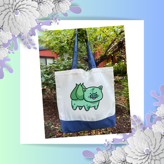Snoey and Nixie | Tote Bag | Pokemon Theme - Bulbasaur Pig | Pig Bag