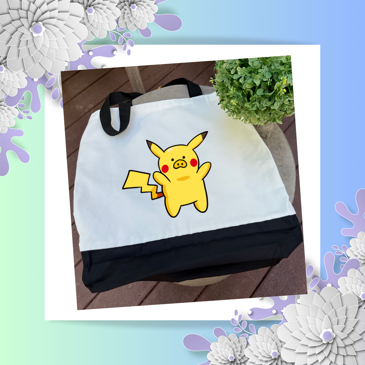 Snoey and Nixie | Tote Bag | Pokemon Theme - Pikachu Pig | Pig Bag
