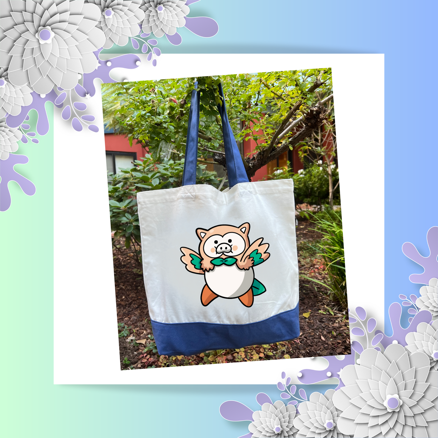 Snoey and Nixie | Tote Bag | Pokemon Theme - Rowlet Pig | Pig Bag