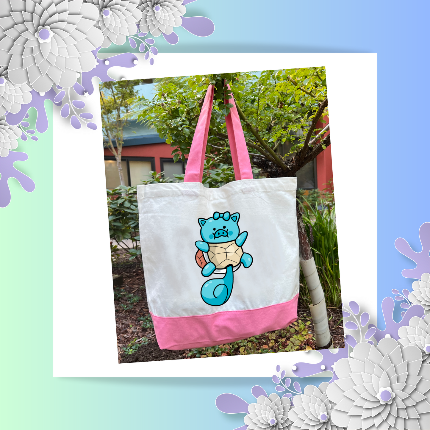 Snoey and Nixie | Tote Bag | Pokemon Theme - Squirtle Pig | Pig Bag