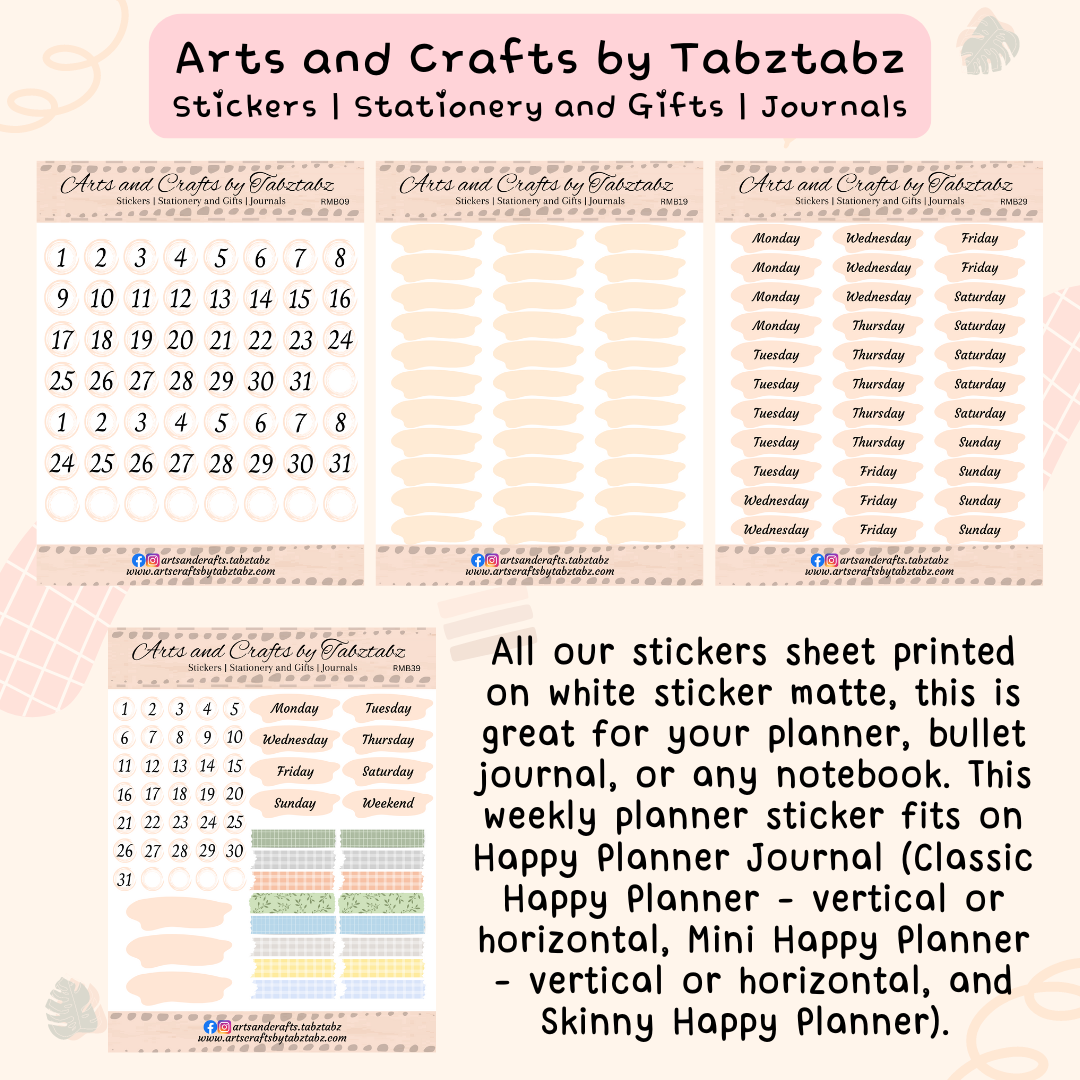 Weekly Planner Stickers | Basic Journal Stickers | Date-Day Dots | Functional Stickers Set | Cream | Arts and Crafts by Tabztabz