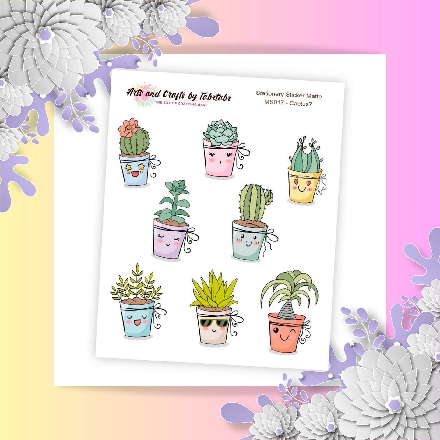 Cactus 07 | Planner Stickers | Plant Stickers | Bullet Stickers | MS017 | White Sticker Matte