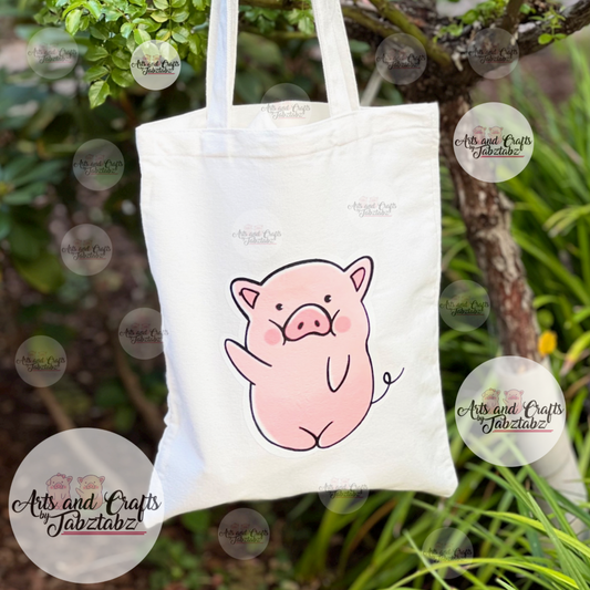 Snoey | Tote Bag | Pig Bag | White Tote Bag 13"x14"