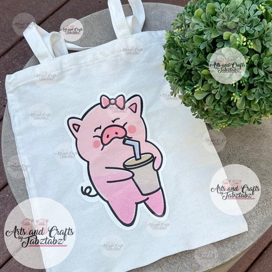 Nixie Boba | Tote Bag | Pig Bag | White Tote Bag 13”x14”