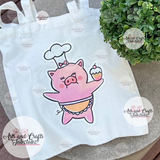 Nixie Chef | Tote Bag | Pig Bag | White Tote Bag 13"x14"