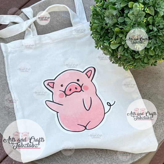 Snoey | Tote Bag | Pig Bag | White Tote Bag 13"x14"